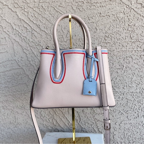 KATE SPADE Taupe Blue Red Semi-Structured Eva Embroidered